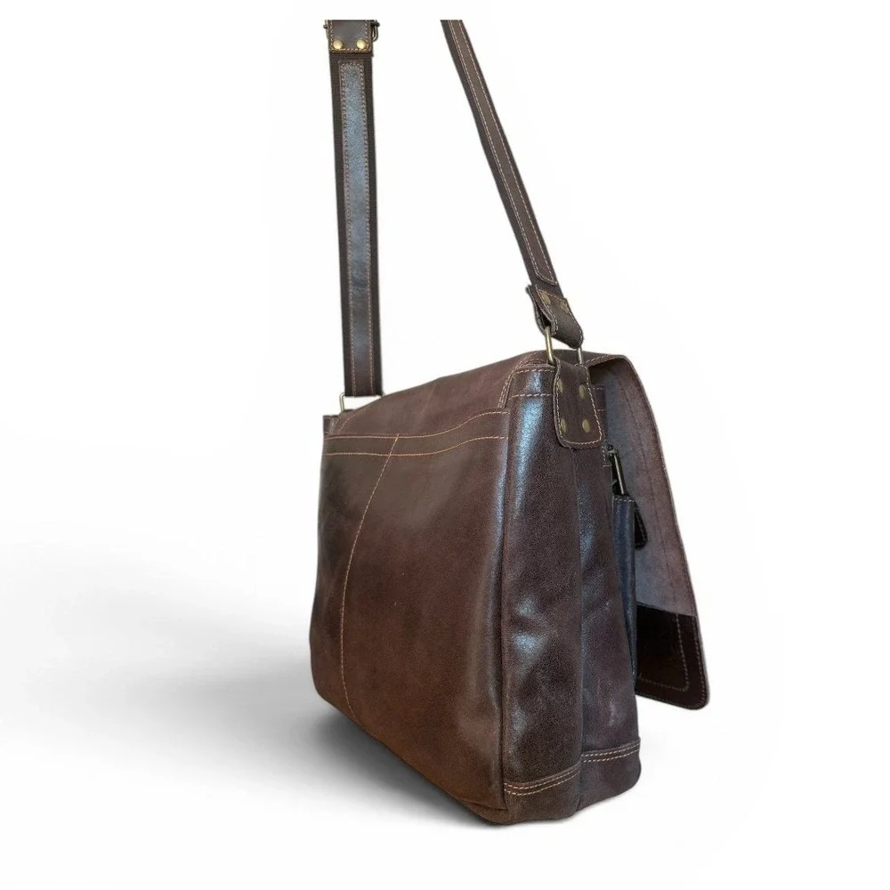 Columbia Made Men's Brown Leather Messenger Bag Laptop Crossbody Work Briefcase